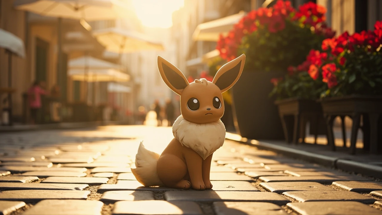 Eevee location ZA in a Lumiose city street