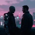 Cyberpunk secret ending rooftop dialogue moment illustration